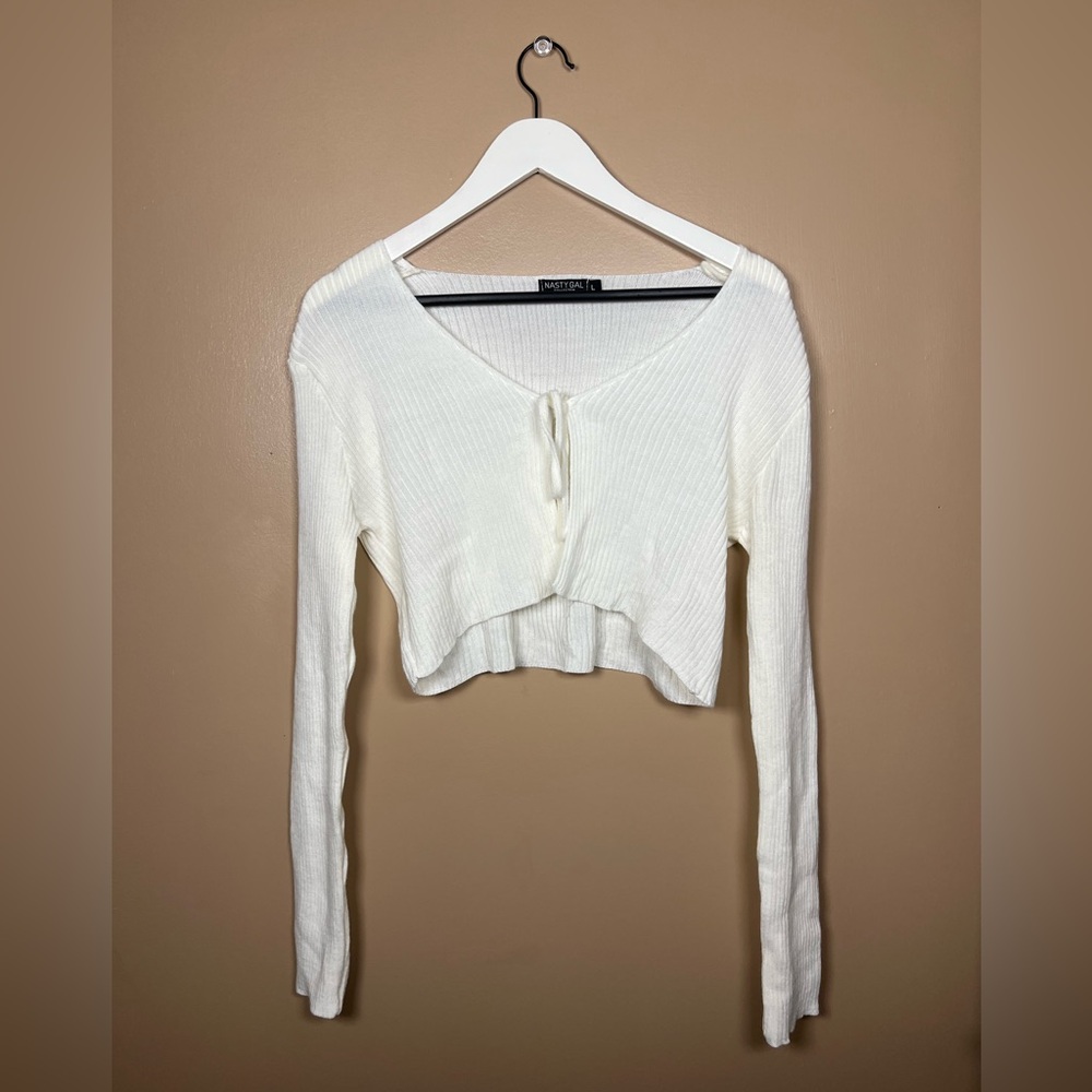 NASTY GAL WHITE OPEN TIE CARDIGAN IN LARGE